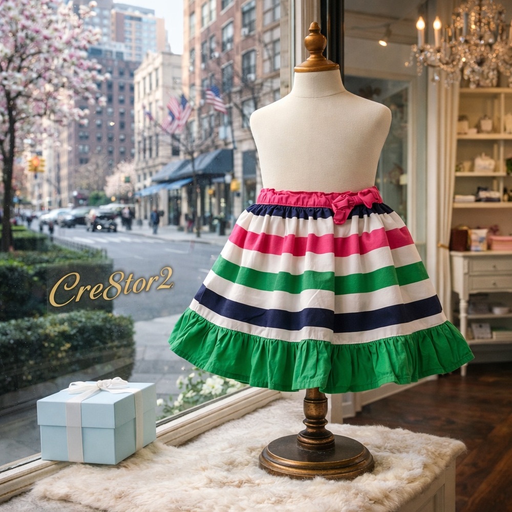 🎀 Gymboree Girls Striped Skirt Skort Ruffles White Pink Green Blue 3T/4T